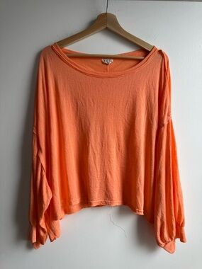 POL Orange Oversized Slouchy Long Sleeve Top Boho Beachy Lightweight, sz. M
